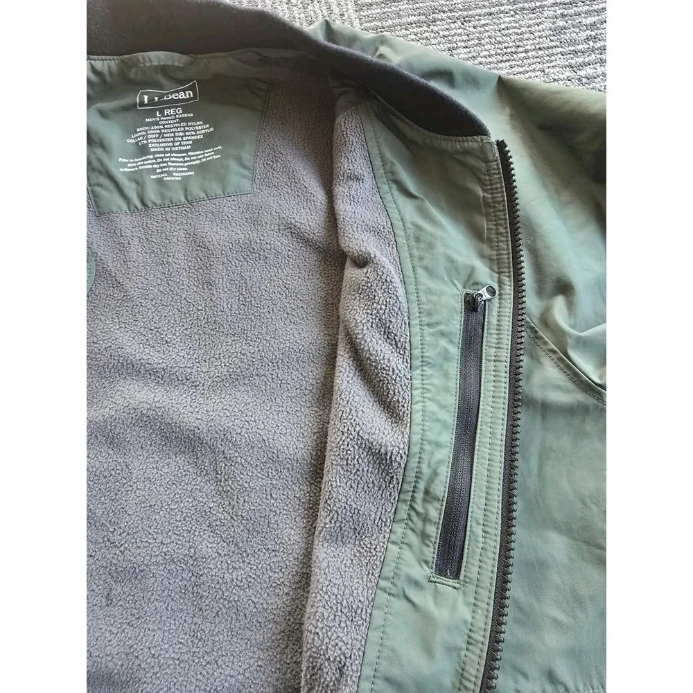 LL Bean Jacket Mens Large Green 3-Season Bomber Fleece Lined Outdoor Gorpcore